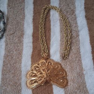 Gold Filigree Butterfly Pendant Necklace - Women Jewelry